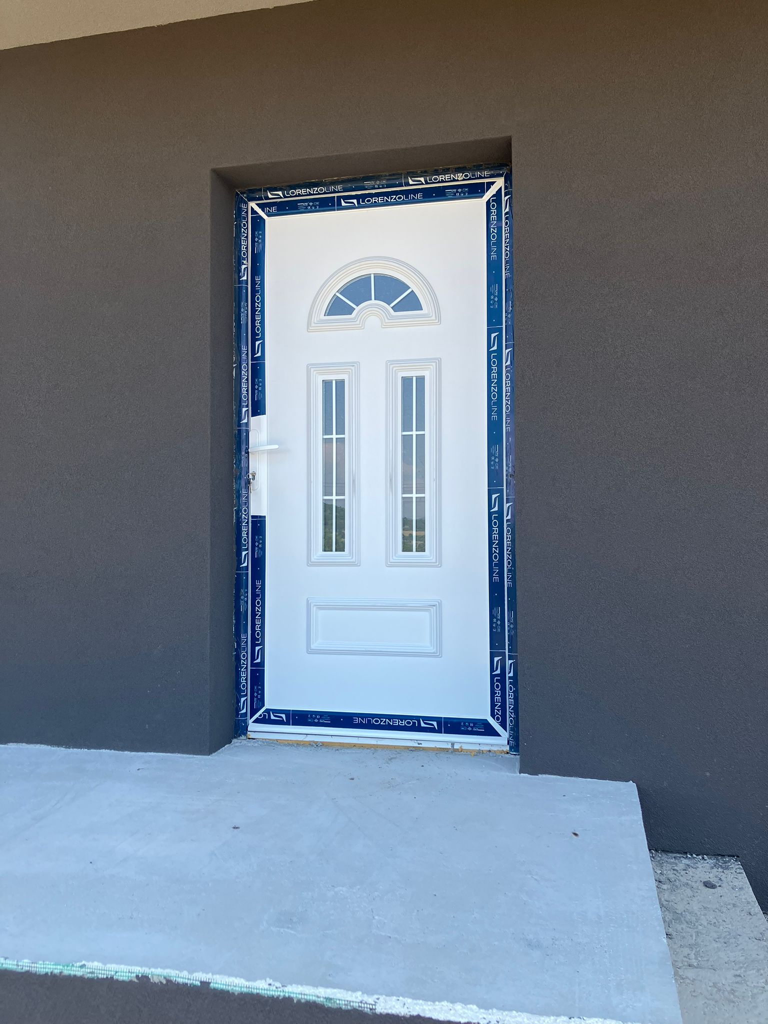 Elegant aluminum entrance door with glass panels